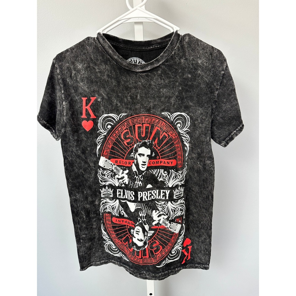 Sun Records Elvis Presley Graphic Tee Acid Wash King Card Small